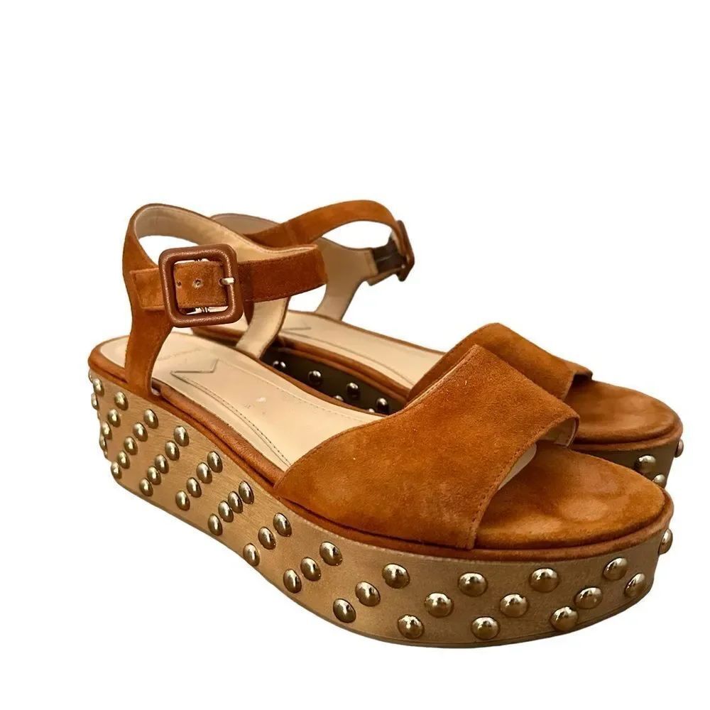 B Brian Atwood Franki Studded Tan Suede Boho Platform Sandals - Picture 3 of 10
